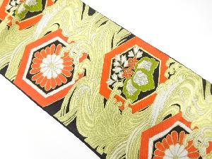 アンティーク　荒波に菊桐模様織出し袋帯（着用可）